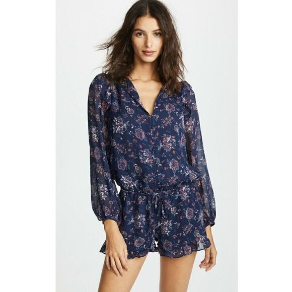 NWT MSRP $368 Joie Silk Cherita Floral Print Split Neck Romper - Picture 2 of 12